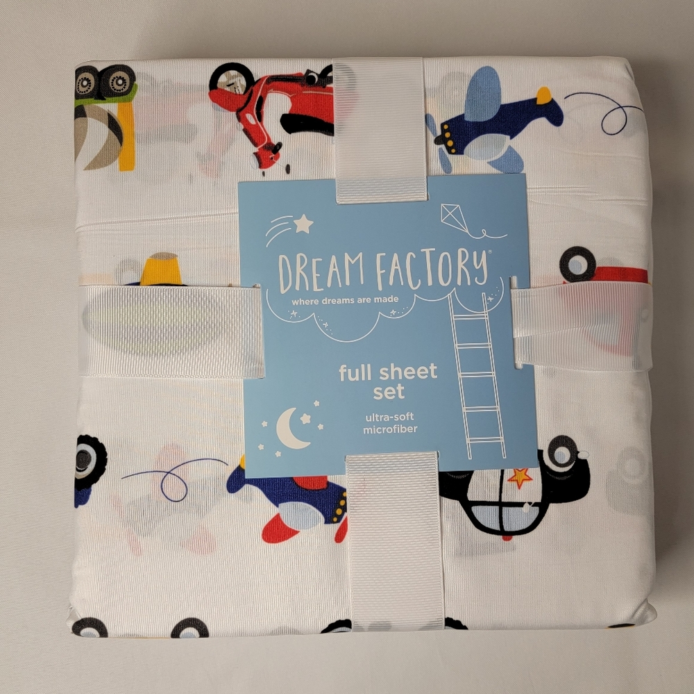 NEW Dream Factory Full Sheet Set Cars Vehicles White